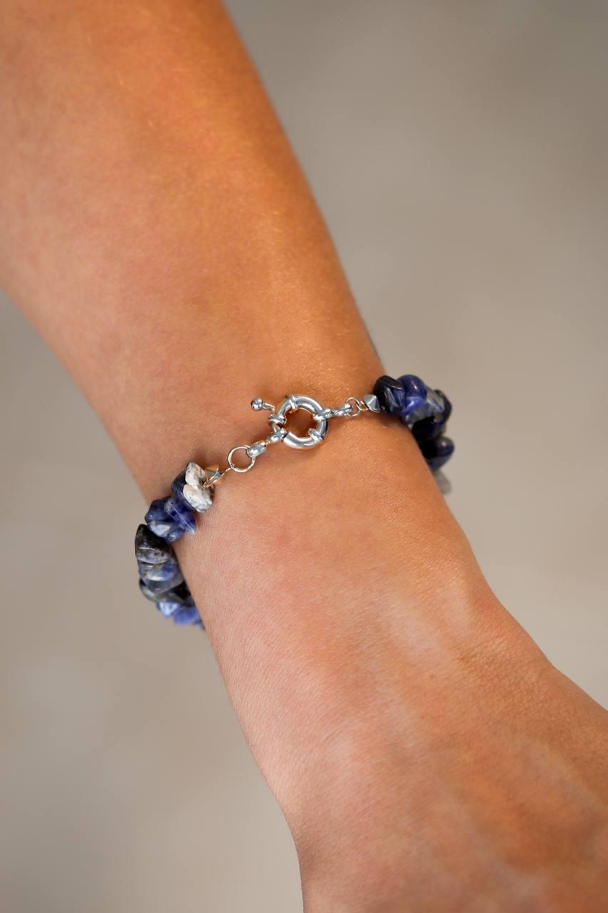 Pulseira Sodalita com Fecho Boia Banho Prata