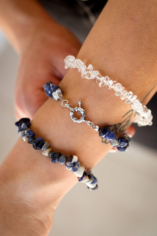 Pulseira Sodalita com Fecho Boia Banho Prata