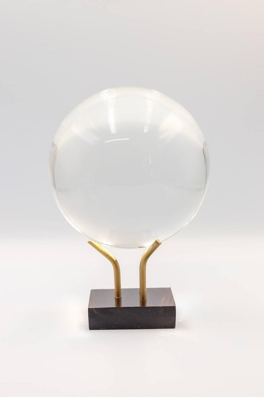 Bola Cristal Sintética na Base Madeira 12 cm diâmetro