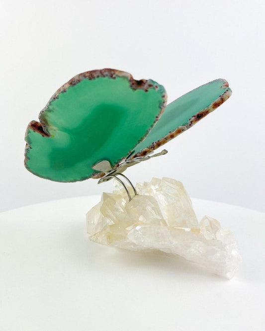 Borboleta Ágata verde base drusa Drusa de Cristal