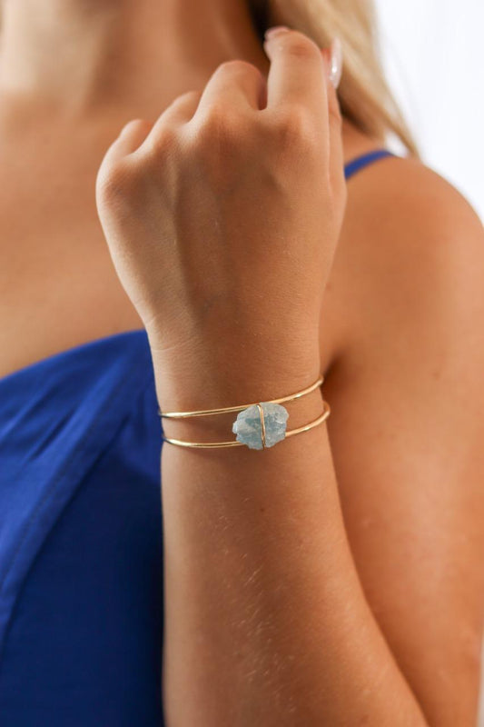Bracelete Água Marinha Laços Banho Ouro