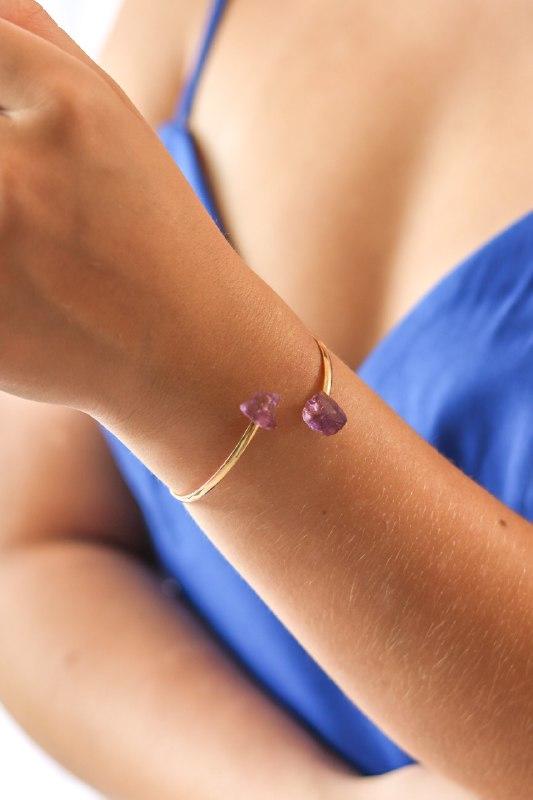 Bracelete duo ponta Ametista bruta banho ouro