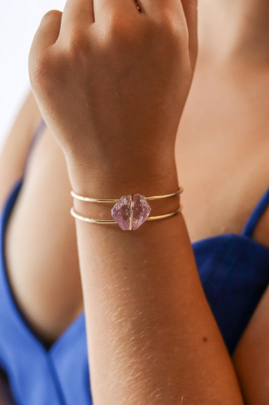 Bracelete Ametista Laços Banho Ouro