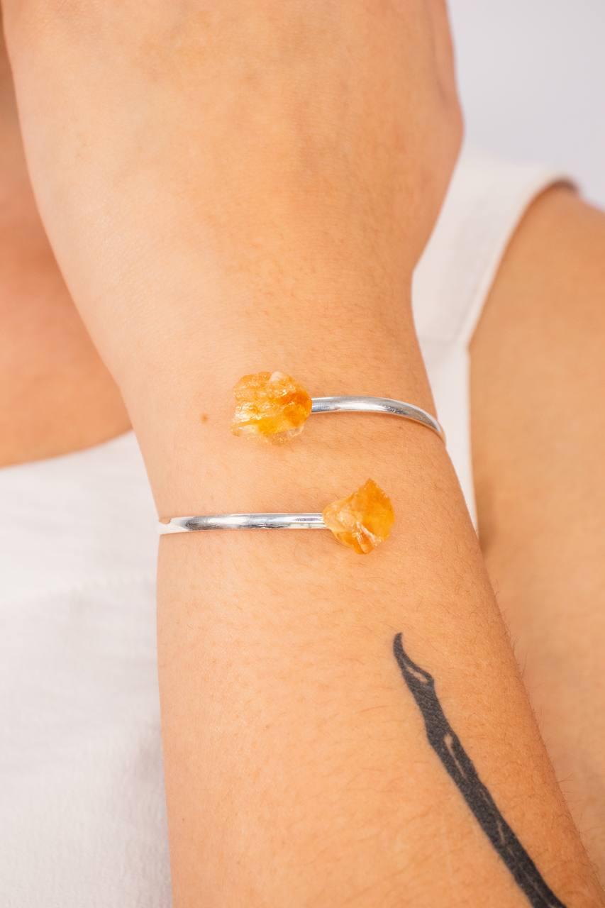 Bracelete Duo Citrino Bruto Banho Prata