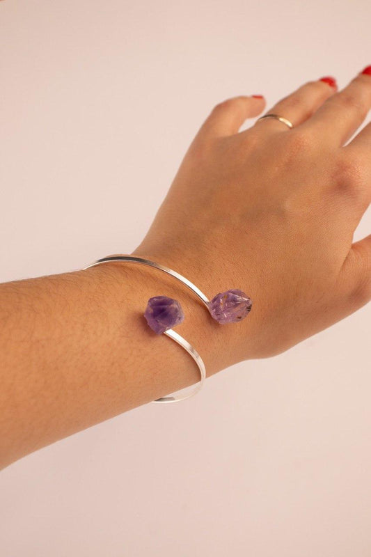 Bracelete Ponta Ametista Duo bruta banhado Prata