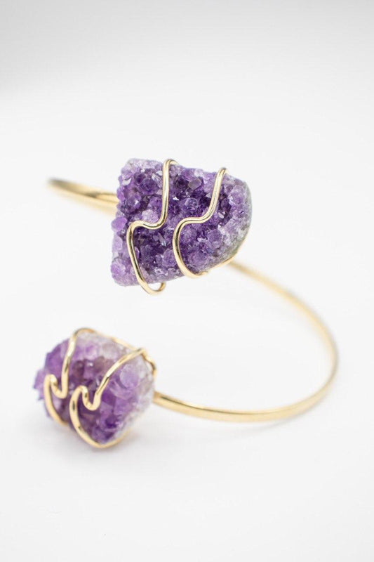 Bracelete Duo Drusa Ametista Banho Ouro