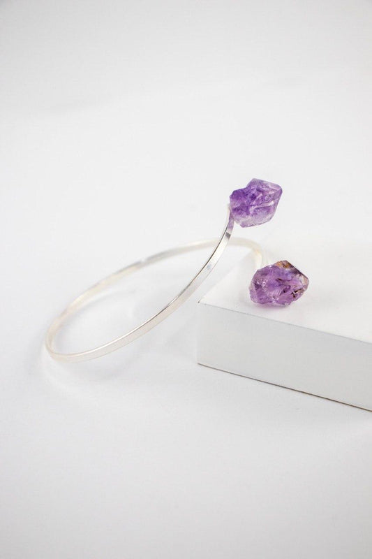 Bracelete Ponta Ametista Duo bruta banhado Prata