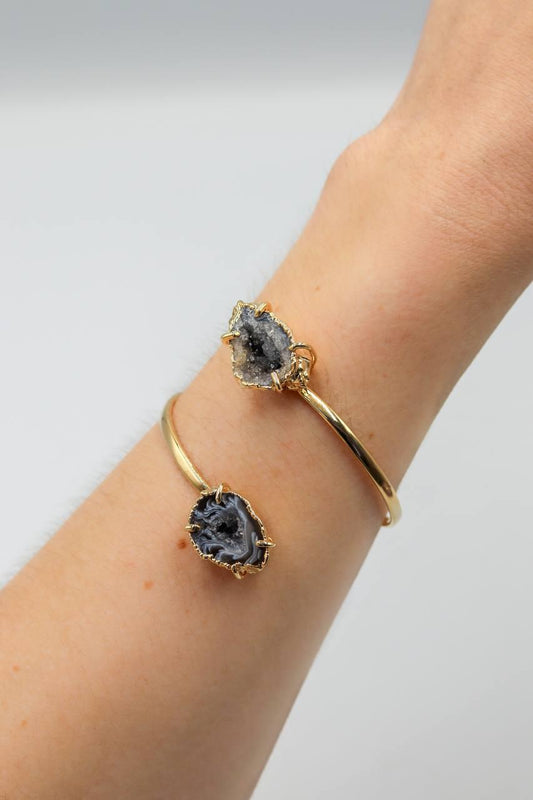 Bracelete Duo Geodo de Ágata Natural Banho Ouro