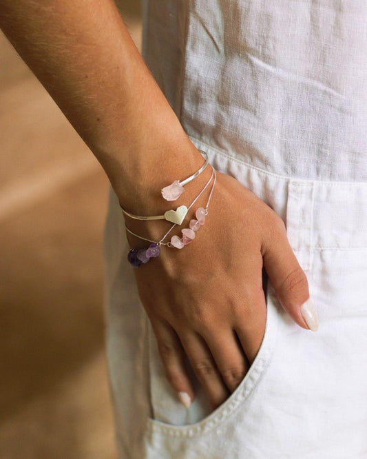 Bracelete Quartzo Rosa Coração Origami Prata 925