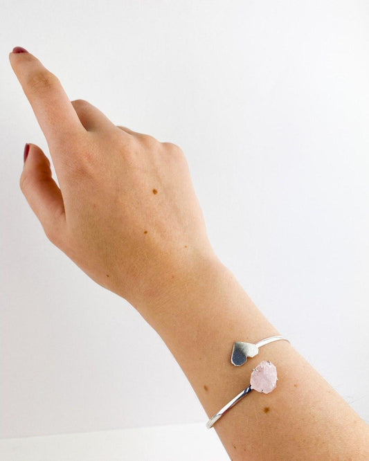 Bracelete Quartzo Rosa Coração Origami Prata 925