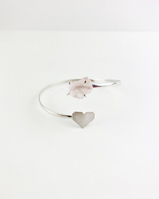 Bracelete Quartzo Rosa Coração Origami Prata 925