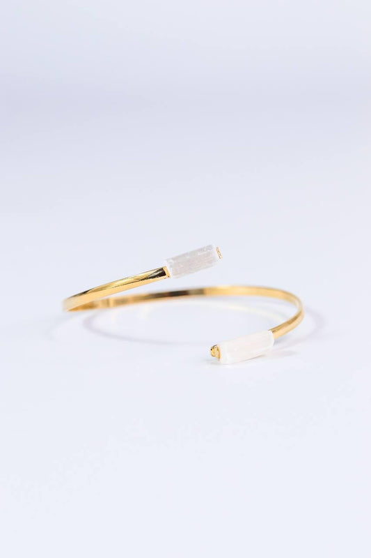 Bracelete Selenita Bruta Duo Banho Ouro