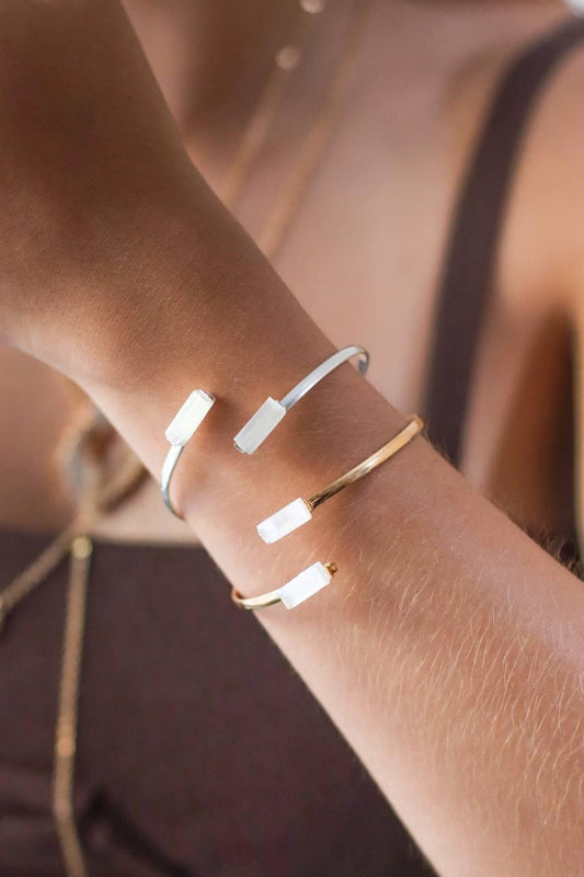 Bracelete Selenita Bruta Duo Banho Prata