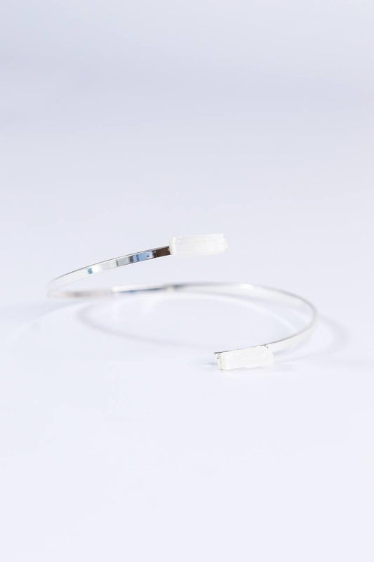 Bracelete Selenita Bruta Duo Banho Prata