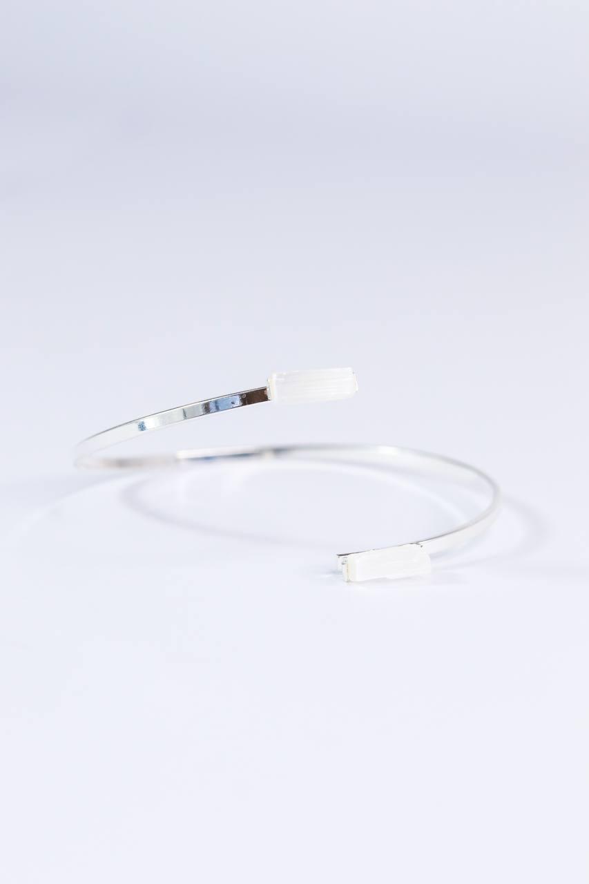 Bracelete Selenita Bruta Duo Banho Prata