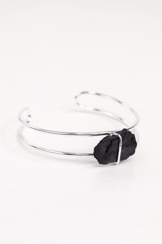 Bracelete Turmalina Negra Laços Banho Prata
