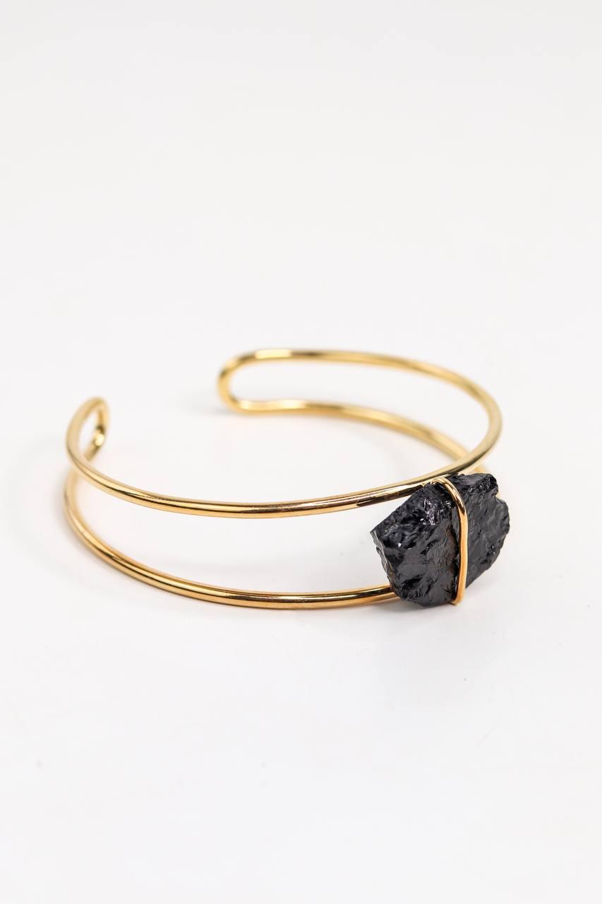 Bracelete Turmalina Negra Laços Banho Ouro