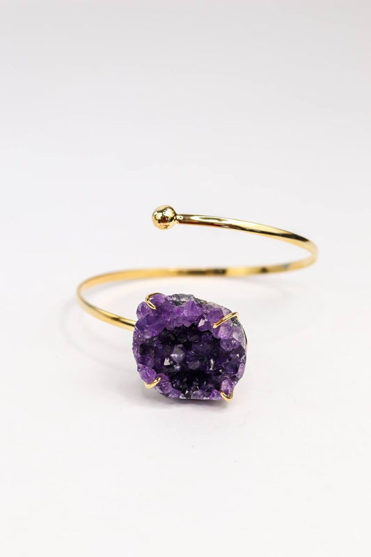 Bracelete Drusa de Ametista Solitário banhado a Ouro