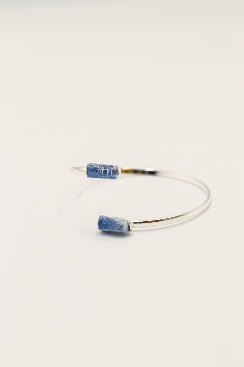 Bracelete Duo Cianita Azul Bruta Banho Prata