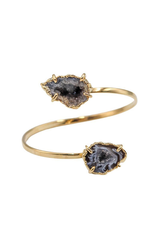 Bracelete Duo Geodo de Ágata Natural Banho Ouro