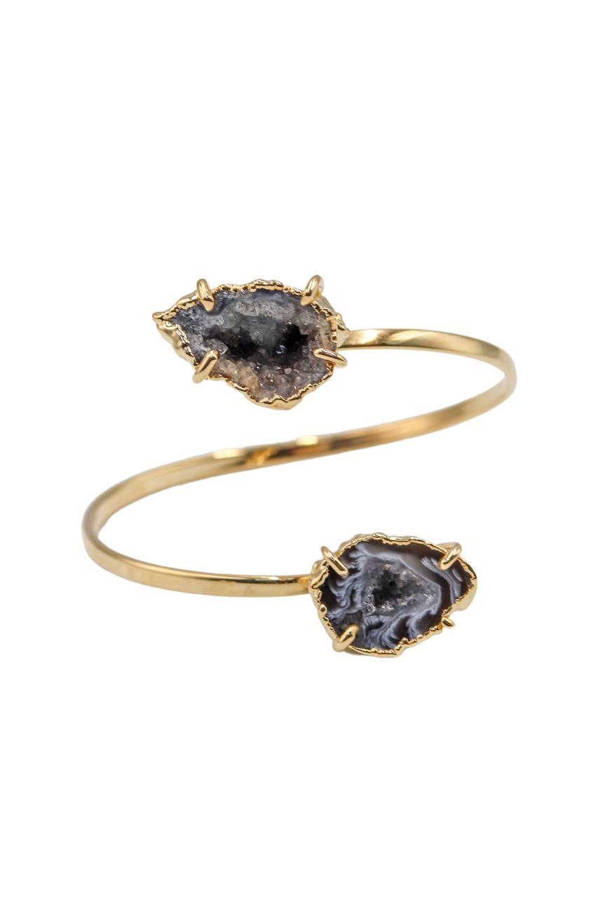 Bracelete Duo Geodo de Ágata Natural Banho Ouro
