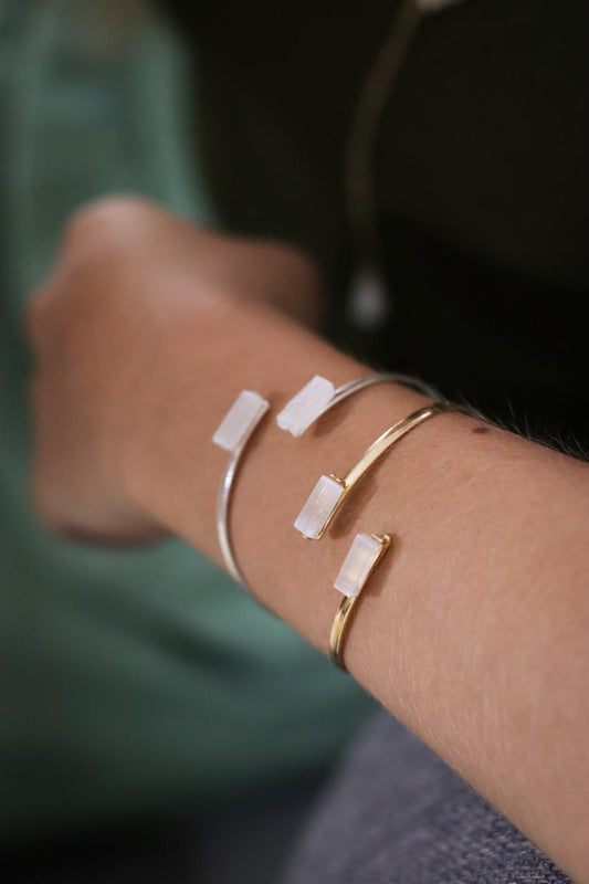 Bracelete Selenita Bruta Duo Banho Ouro