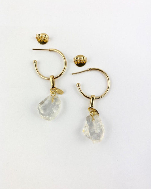 Brinco Argola Pedra Natural Cristal banhado Ouro 18K