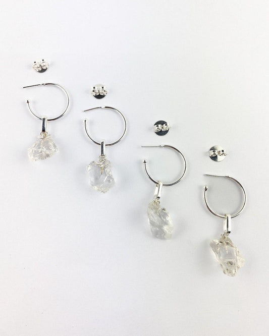 Brinco Argola Pedra Natural Cristal banhado Prata
