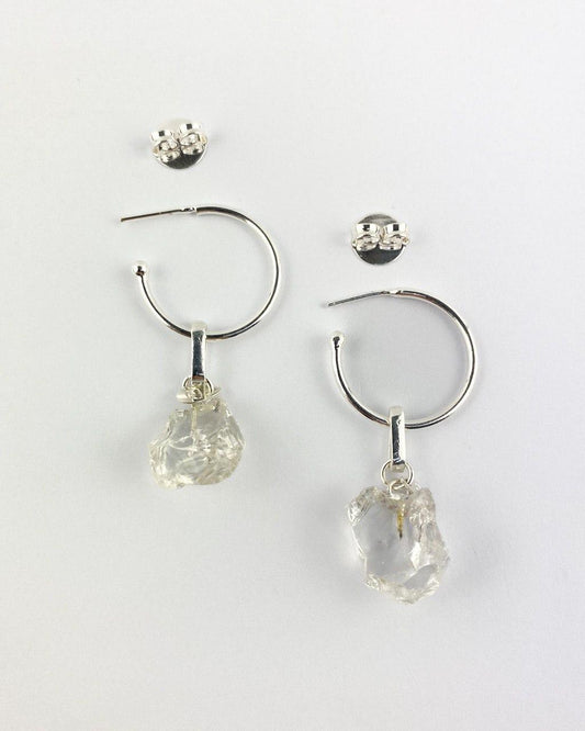 Brinco Argola Pedra Natural Cristal banhado Prata