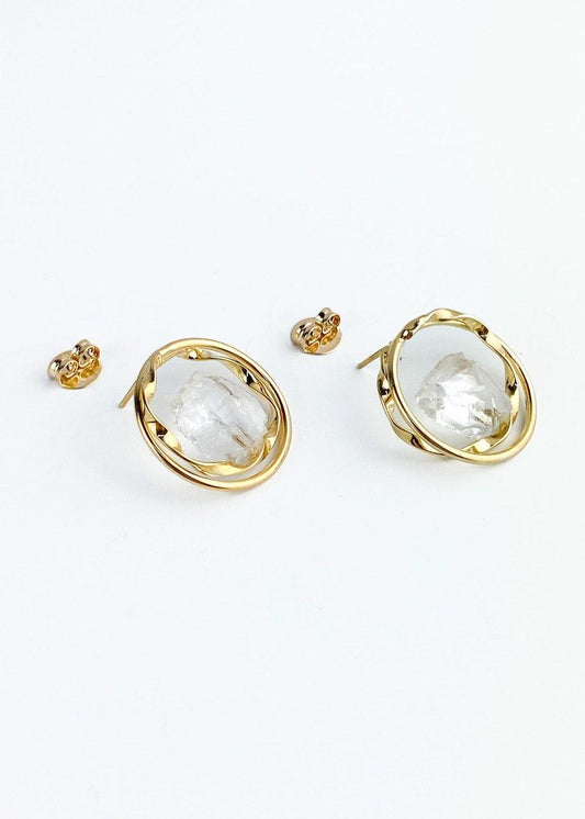Brinco Pedra Natural Cristal banhado Ouro 18k