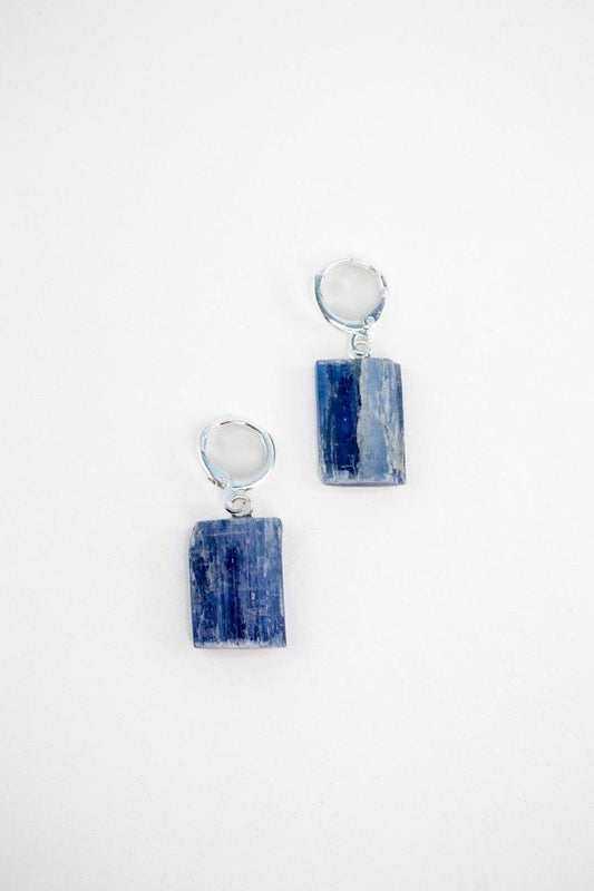 Brinco Piercing Argola Cianita Azul bruta Banho Prata