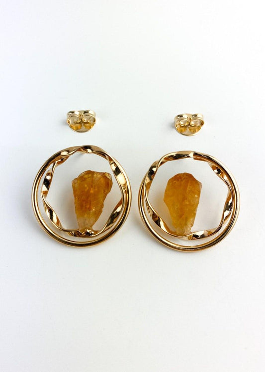 Brinco Pedra Natural Citrino banhado Ouro 18K