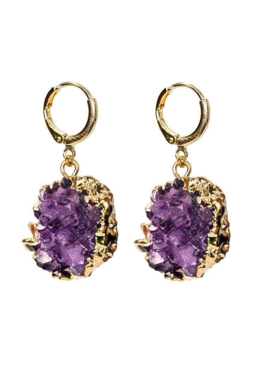 Brinco Piercing Argola Drusa Ametista Banho Ouro