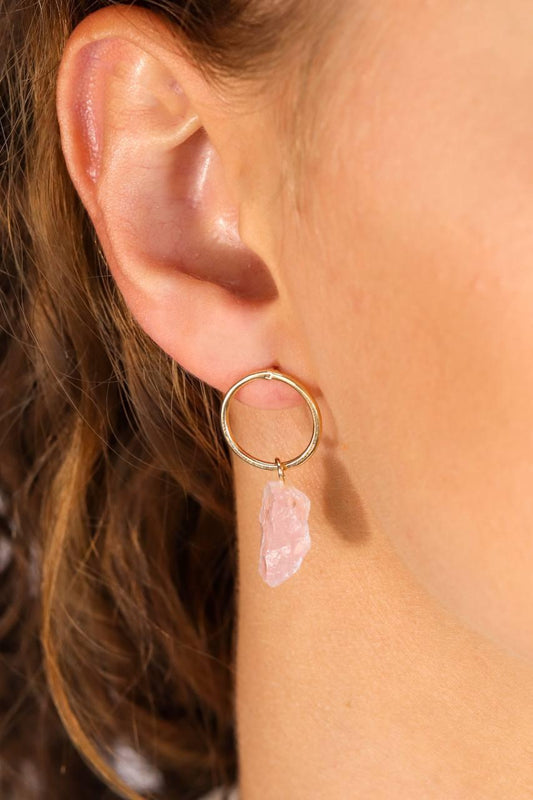 Brinco Quartzo Rosa Manifesto Banho Ouro