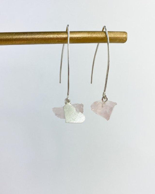 Brinco Quartzo Rosa Coração Origami Prata 925