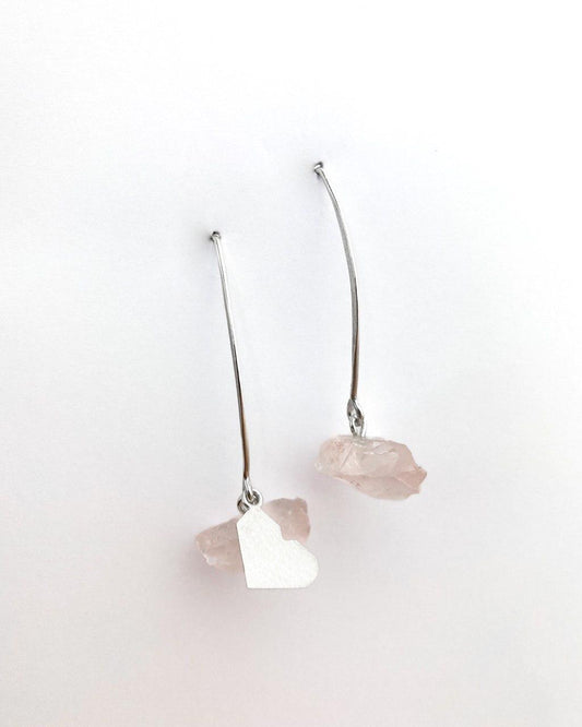 Brinco Quartzo Rosa Coração Origami Prata 925