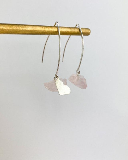 Brinco Quartzo Rosa Coração Origami Prata 925