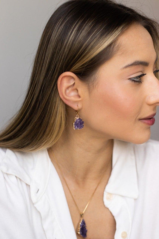 Brinco Piercing Argola Drusa Ametista Banho Ouro