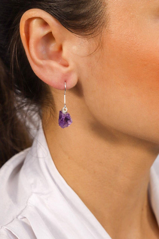 Brinco Piercing Anzol Ametista Bruta Banho Prata