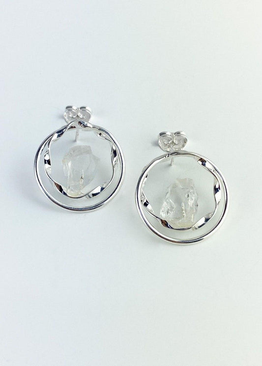 Brinco Pedra Natural Cristal banhado Prata