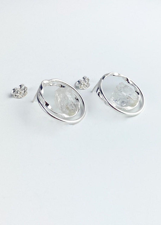 Brinco Pedra Natural Cristal banhado Prata