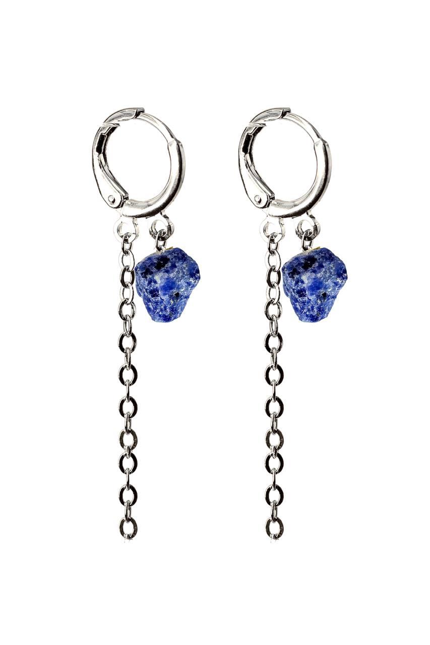 Brinco Argola Sodalita Corrente Diamantada Banho Prata