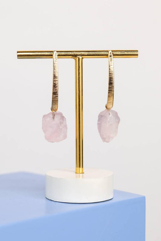 Brinco Quartzo Rosa banhado Ouro