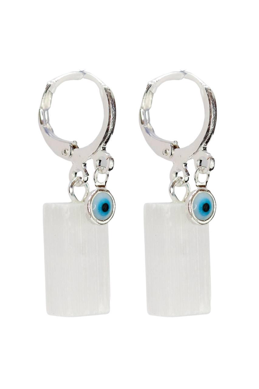 Brinco Piercing Argola Olho Grego Selenita banhado Prata