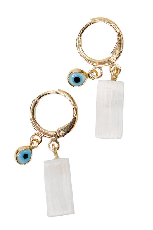 Brinco Piercing Argola Olho Grego Selenita banhado Ouro