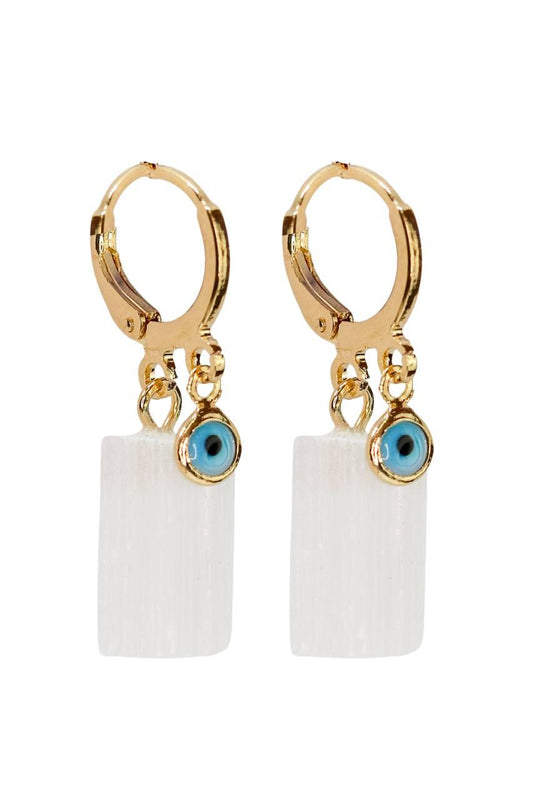 Brinco Piercing Argola Olho Grego Selenita banhado Ouro