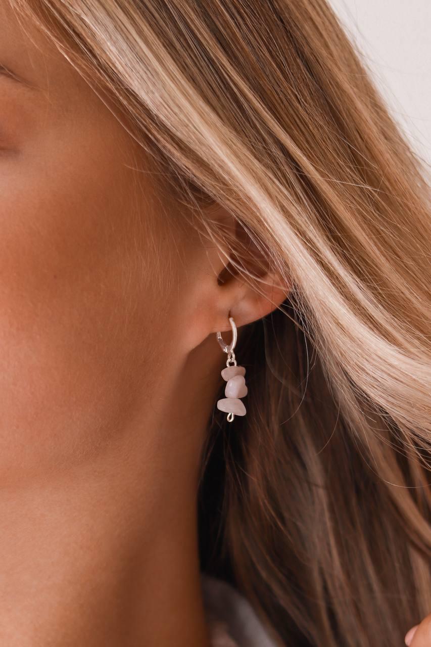 Brinco Quartzo Rosa Summer Vibes Banho Prata