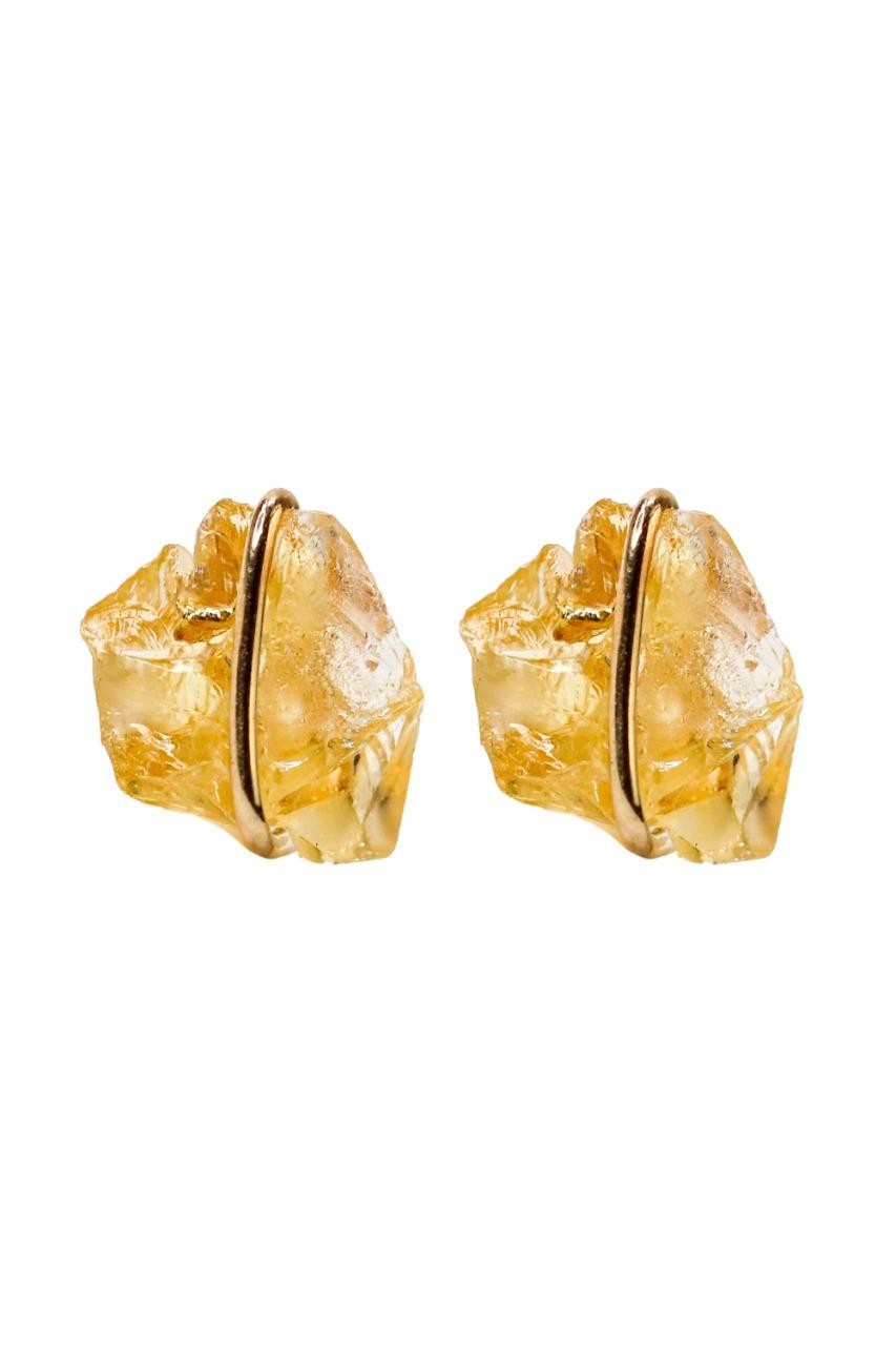 Brinco Citrino Bruto Abraço Banho Ouro