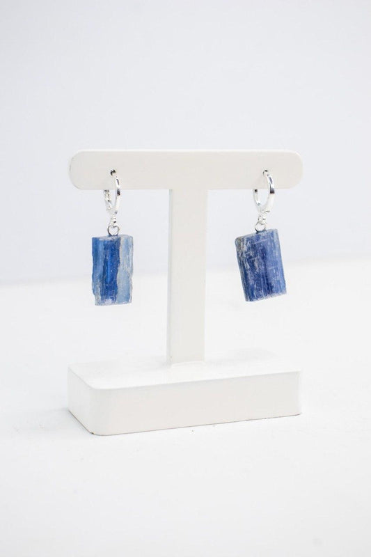 Brinco Piercing Argola Cianita Azul bruta Banho Prata