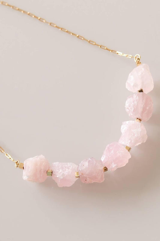 Colar Quartzo Rosa Bruto Banho Ouro